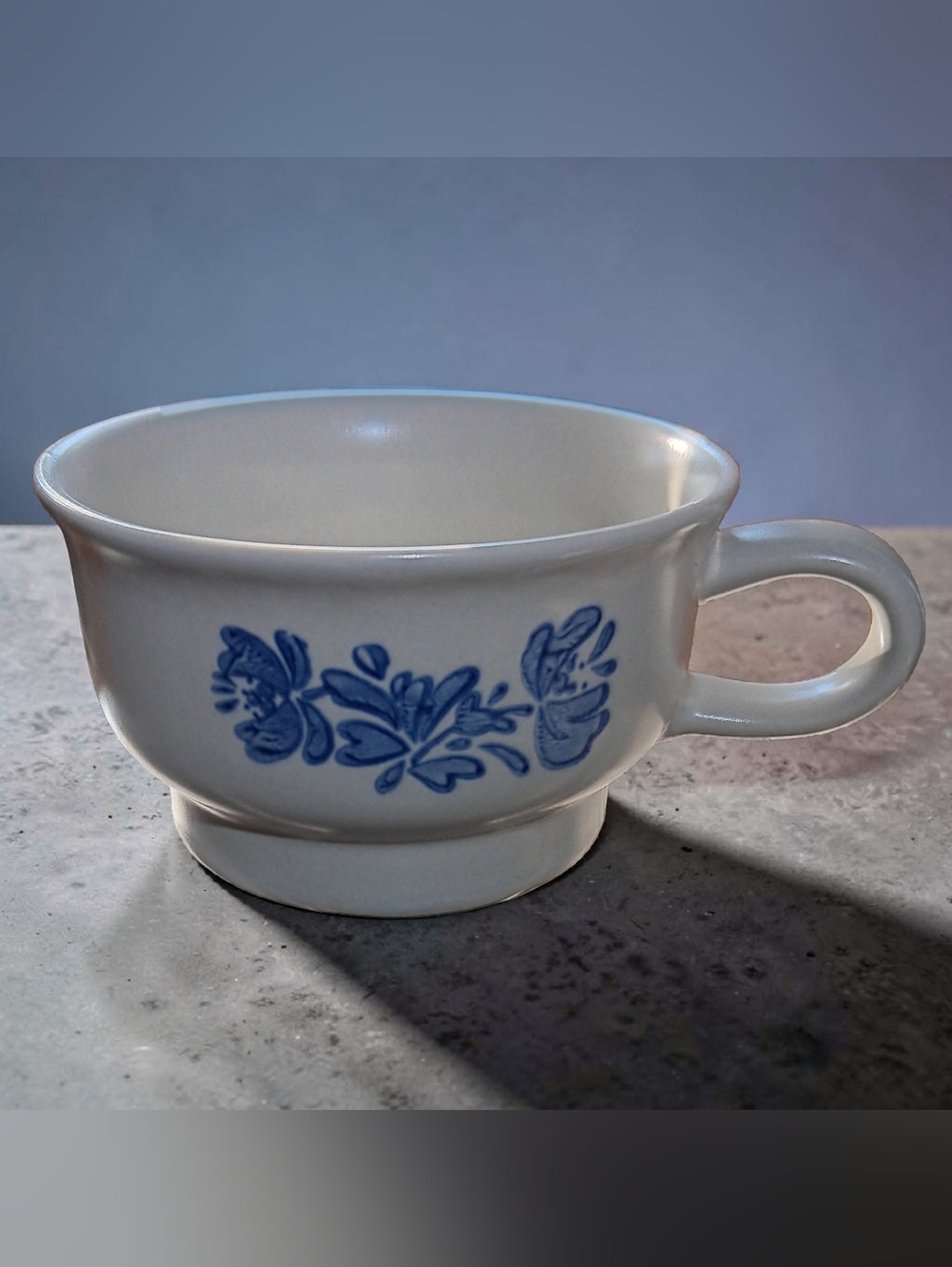 Pfaltzgraff White Ceramic Cup with Blue Floral Motif